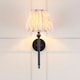 image 3 of Lille Matt Black Wall Light with Neutral Print Fabric Ikat Shade 20cm B22