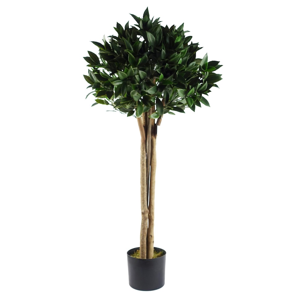 image 1 of Artificial 120cm Deluxe Luxury Artificial Bay Leaf Laurel Tree Topiary Ball - 4ft Tall | Green | 4ft