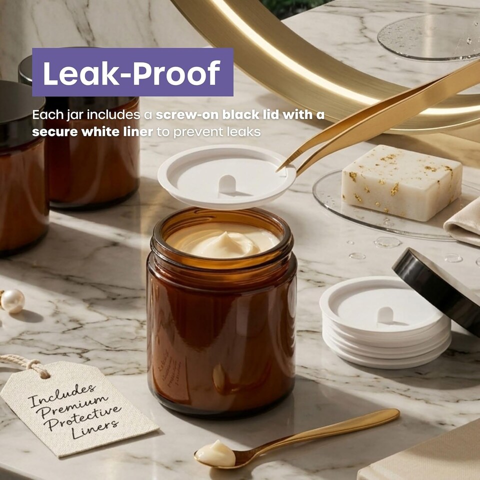 image 1 of Cosmetic Amber Glass Jar Set - UV Protection for Powder, Lotion and Cream