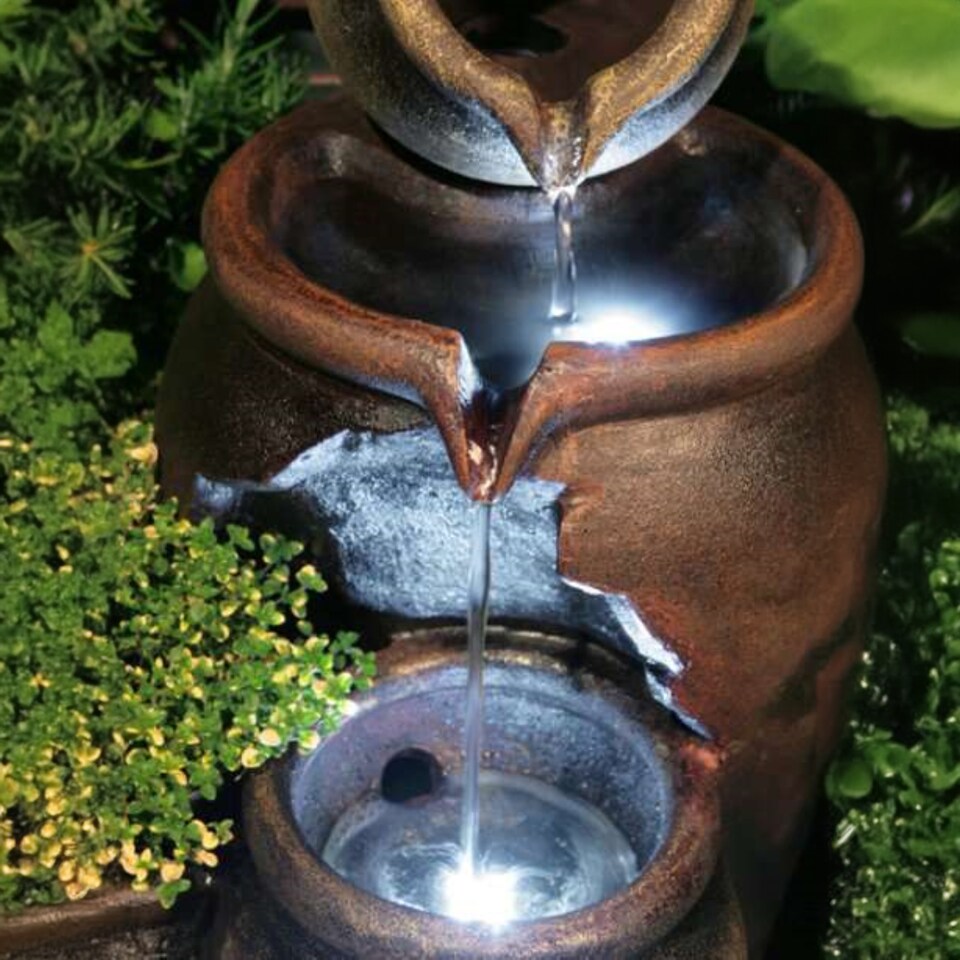 image 1 of Earthenware 3-Tier Honey Pot Water Feature & Planter with Lights 50cm