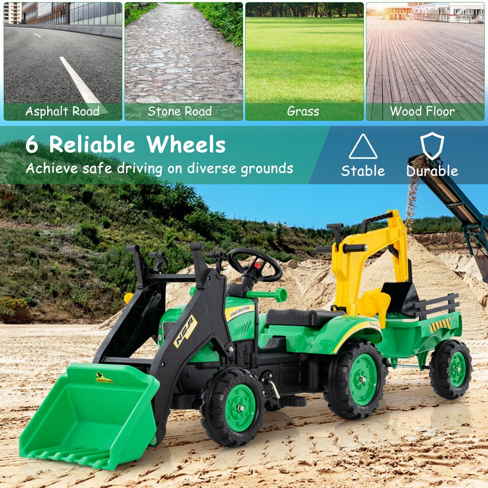 image 1 of COSTWAY Kids Ride On Excavator Pedal car Bulldozer Green