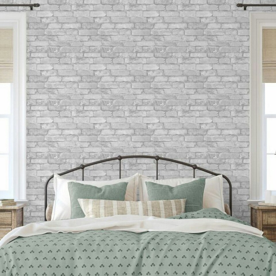 image 1 of Windsor Brick Wallpaper - White/Silver - 32.8ft x 20.5in White