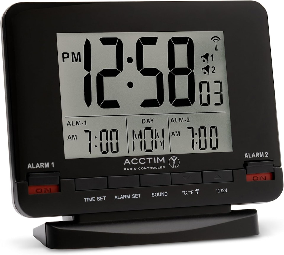 image 1 of Acctim Delaware Digital Alarm Clock Radio Controlled Dual Couples Alarm Date & Temperature Display