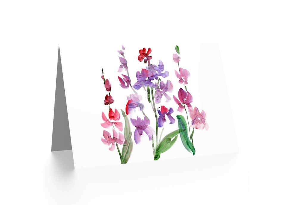 image 1 of Orchid Flowers Bright Abstract Floral Watercolour Art Card