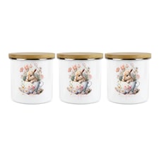 Teacup Bunny Tea, Coffee & Sugar Large Kitchen Canisters - Set of 3