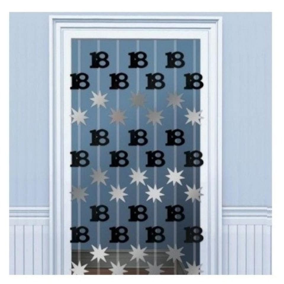 image 1 of Amscan Time To Party String 18th Party Curtain - Black/Silver - One Size