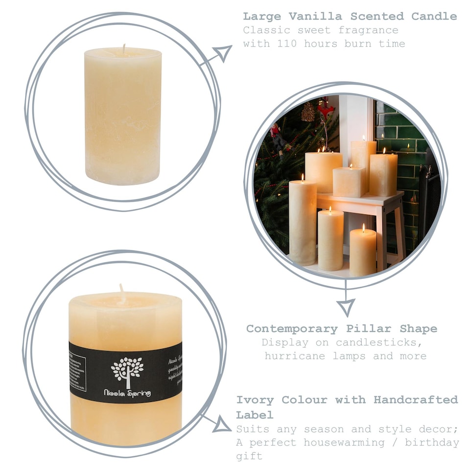 image 1 of Nicola Spring Round Vanilla Pillar Candles - 110 Hours - Cream - Pack of 3 | Cream | Beige