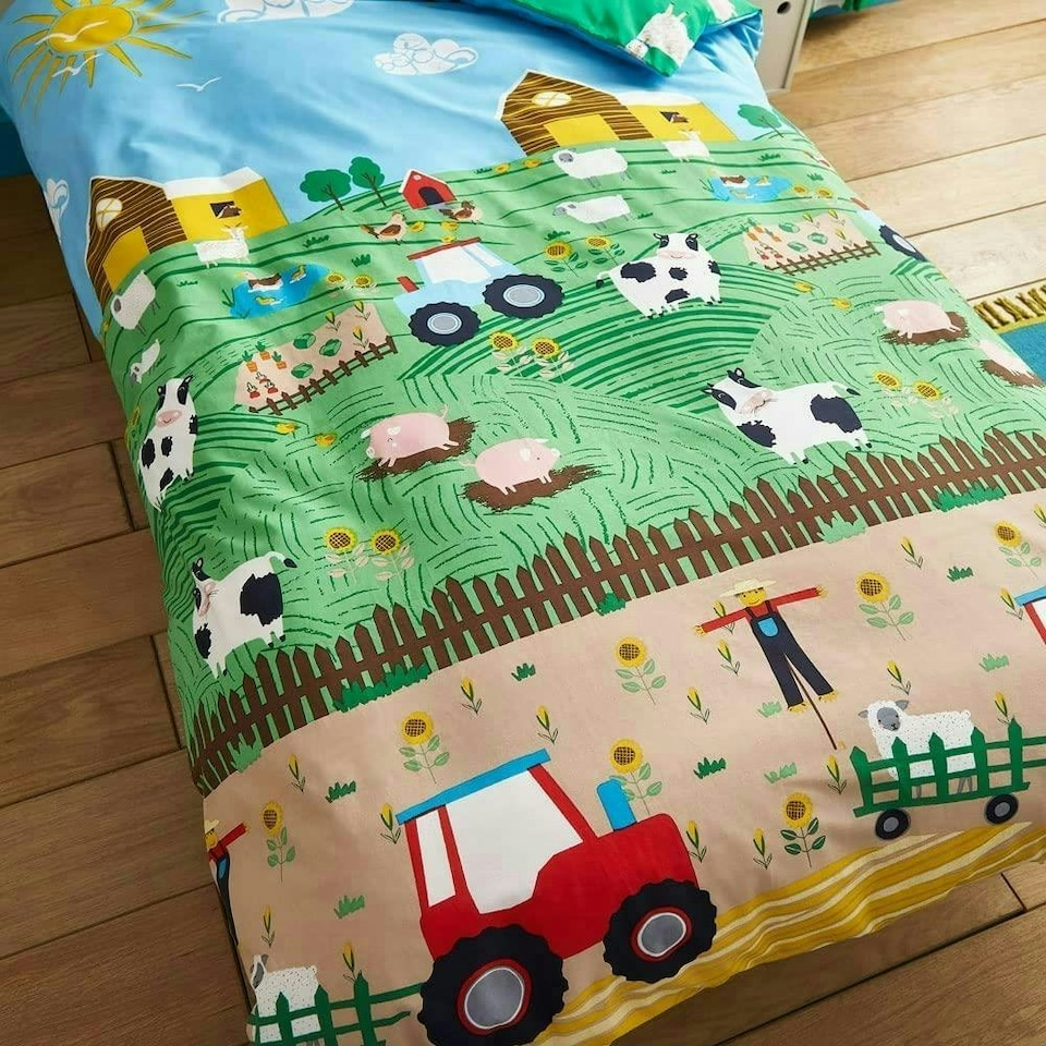 image 1 of Farmyard Animals Reversible Duvet Cover Set | Blue