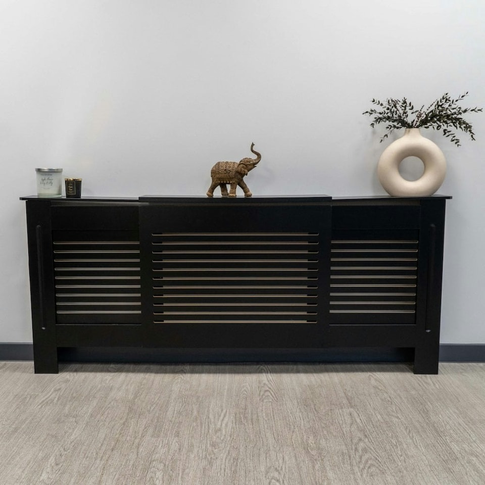 image 1 of Stylish MDF Black Horizontal Design Radiator Cover - Adjustable