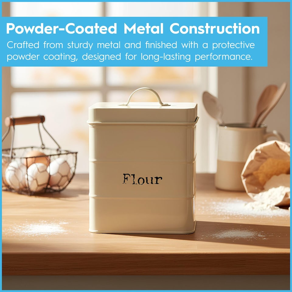 image 1 of Harbour Housewares Vintage Metal Kitchen Flour Canister - Cream
