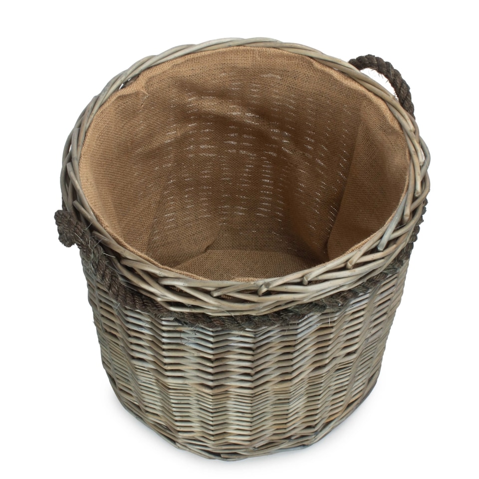 image 1 of Medium Antique Wash Round Storage Log Basket