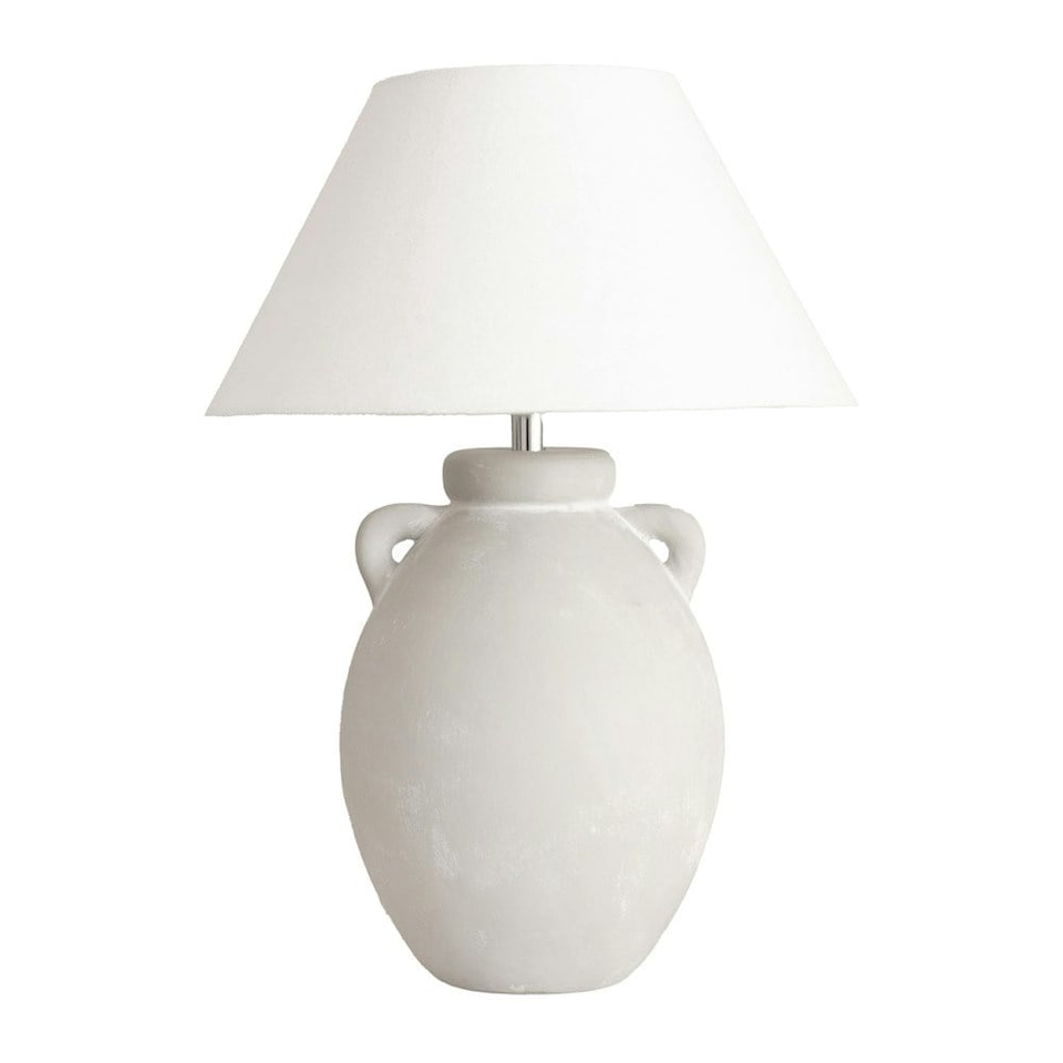 image 1 of ValueLights Daphne Stoneware Ceramic Vase Table Lamp Linen Taper Shade
