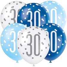 Blue Glitz Age 30 Assorted Biodegradable Latex Balloons 30cm / 12 in - Pack of 6