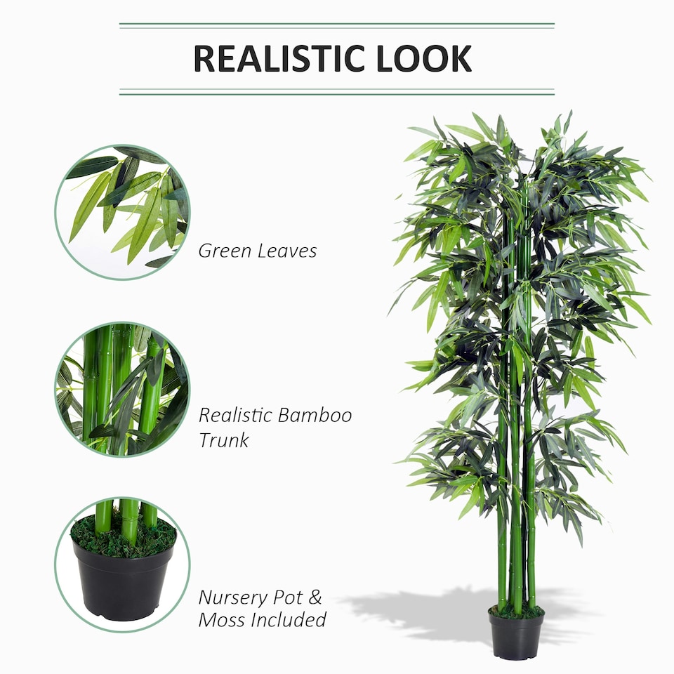 image 1 of Outsunny 6ft Artificial Bamboo Tree Plant Greenery in A Pot for Home Office Planter 1.8M