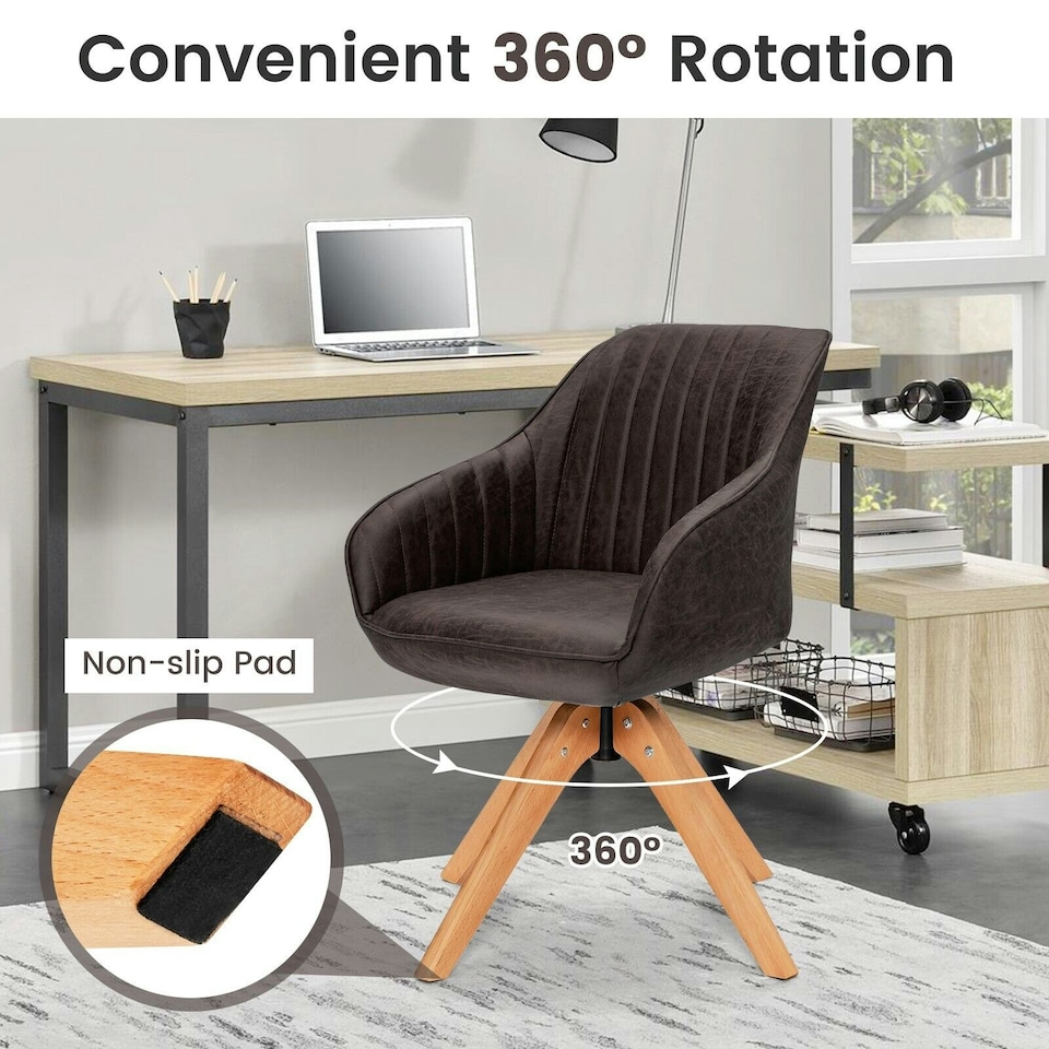 image 1 of COSTWAY Swivel Accent Chair Set of 2 Ergonomic Armchairs Brown Brown