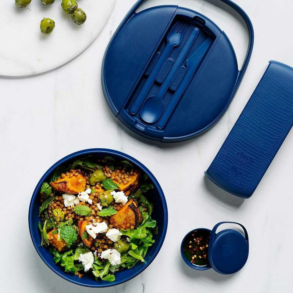 image 1 of Hip Clutch Bag Portable Lunchbox & Cutlery Set - Navy