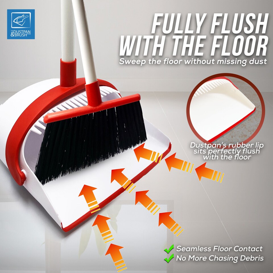 image 1 of Long Handled Dustpan and Brush Set Reduce Bending Tall Lobby Dustpan and Sweeping Brush
