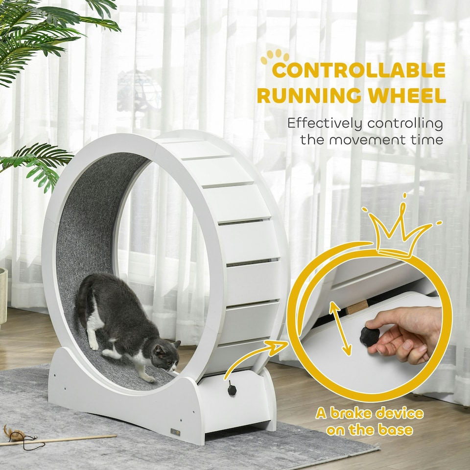 image 1 of PawHut Cat Exercise Wheel, 30 inch Running Treadmill with Brake, White