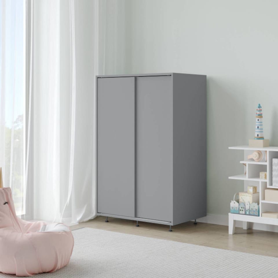 image 1 of URBNLIVING 2 Sliding Door Wardrobe 120cm Freestanding Unit | Multi | Grey Carcass + Grey Doors | 1