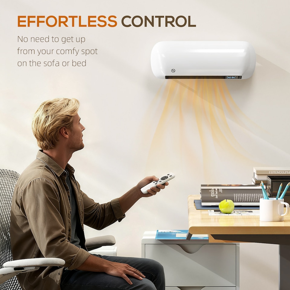image 1 of HOMCOM Ceramic Electric Heater 2000W with Fan, Wall Mounted, White | White