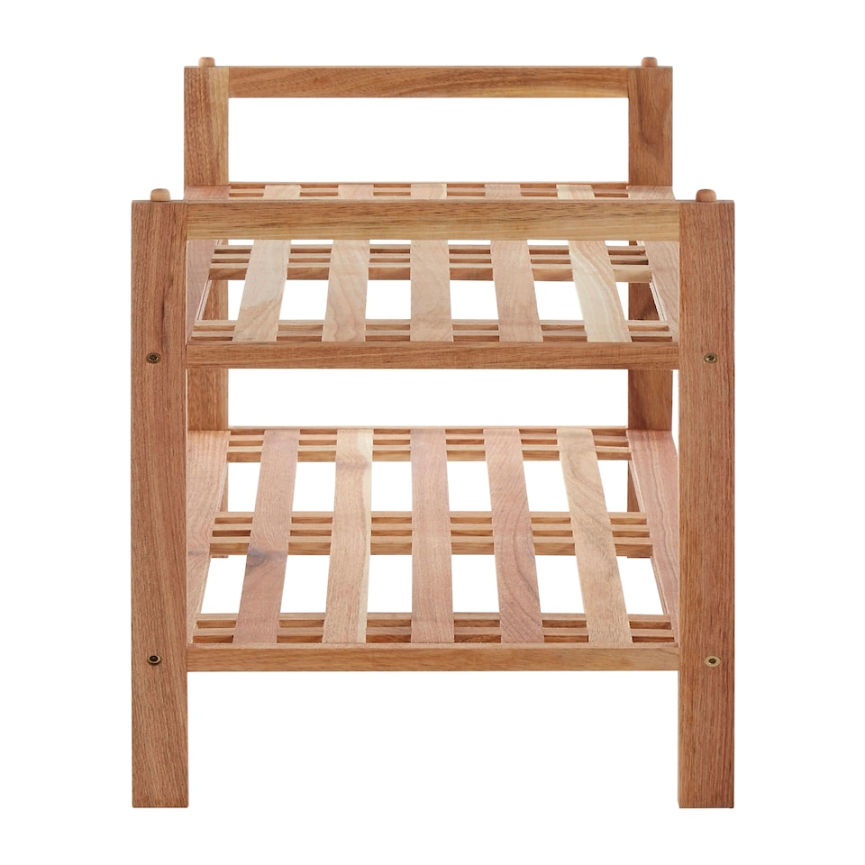 image 1 of Arla 2 Tier Stackable Walnut Wood Shoe Rack Cream