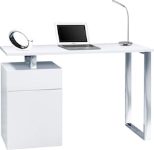 Centurion Supports CALISTA Gloss White with Brushed Steel Legs 3-Drawer Contemporary Home Office Computer Desk | White | White | 1