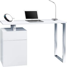 Centurion Supports CALISTA Gloss White with Brushed Steel Legs 3-Drawer Contemporary Home Office Computer Desk | White | White | 1