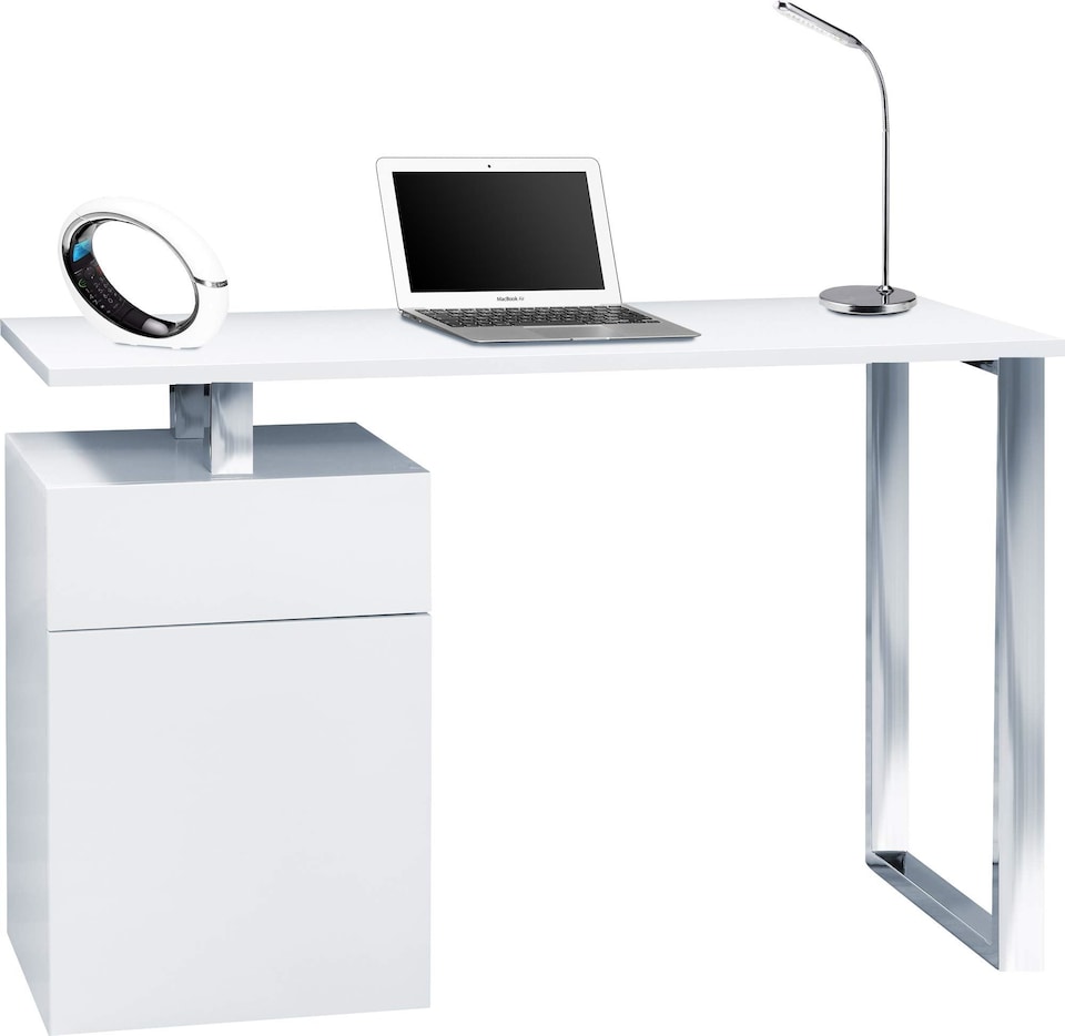 image 1 of Centurion Supports CALISTA Gloss White with Brushed Steel Legs 3-Drawer Contemporary Home Office Computer Desk | White | White | 1