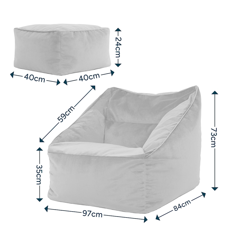 image 1 of icon Natalia  Velvet Armchair and Footstool Bean Bag, Olive Green