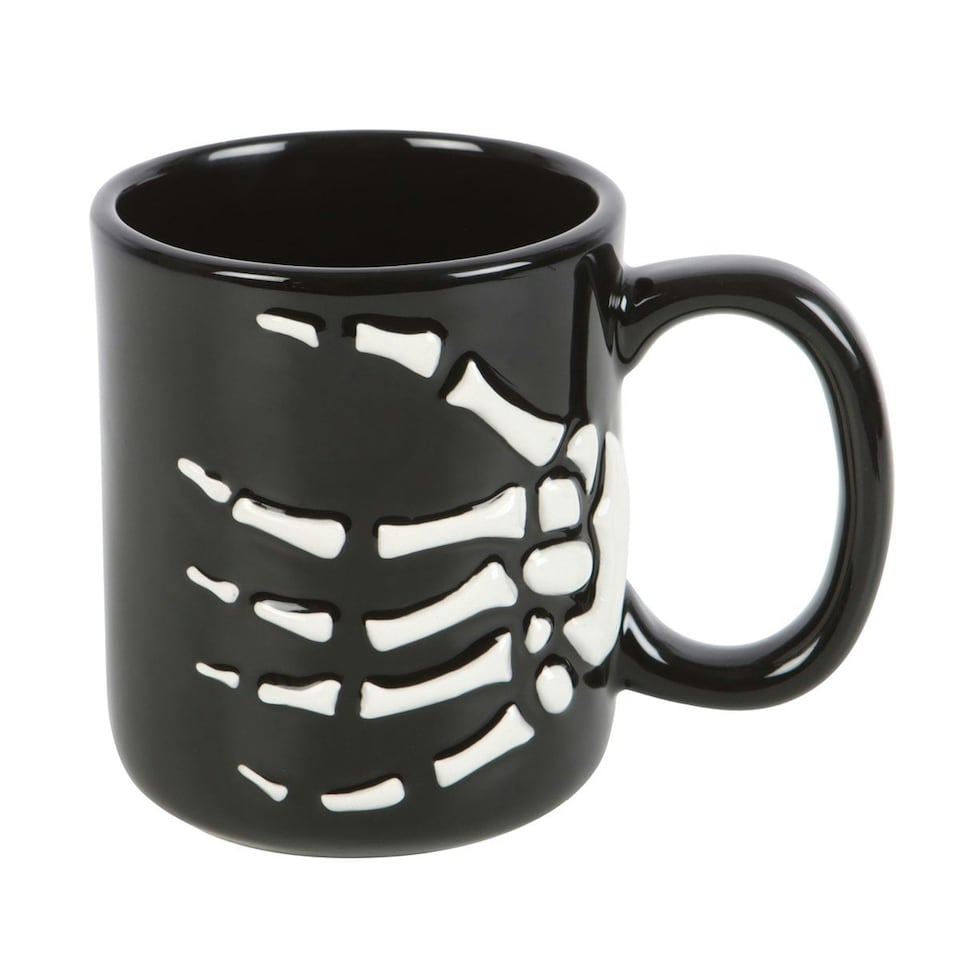 image 1 of Something Different Bats And Bones Skeleton Hand Mug - Black/White - One Size