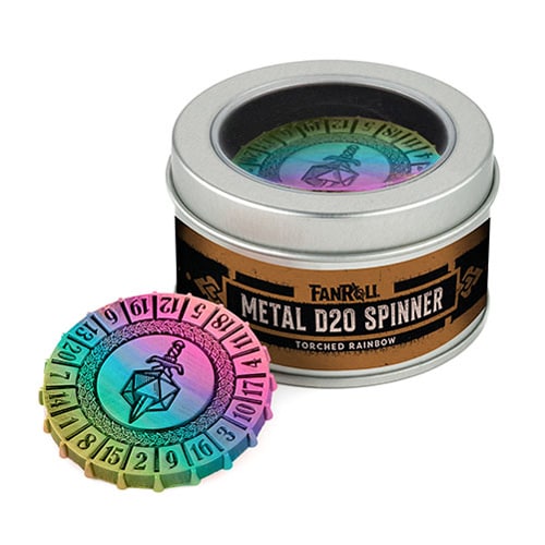 Fanroll - Metal D20 Spinner - Torched Rainbow - Brand New