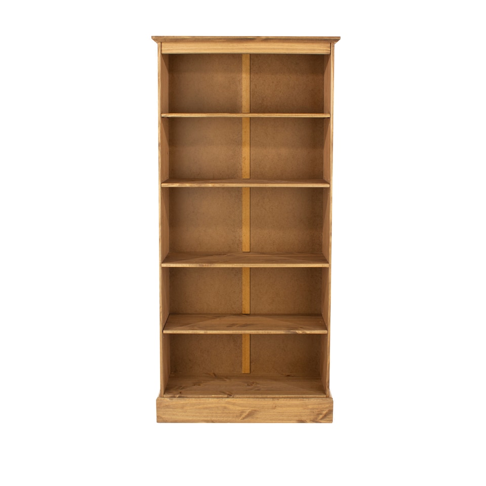 image 1 of Cotswold Tall 5-Shelf Bookcase - Antique Wax Finish with Pine Construction and Chunky Top | Brown | Antique Wax | One Size | 1
