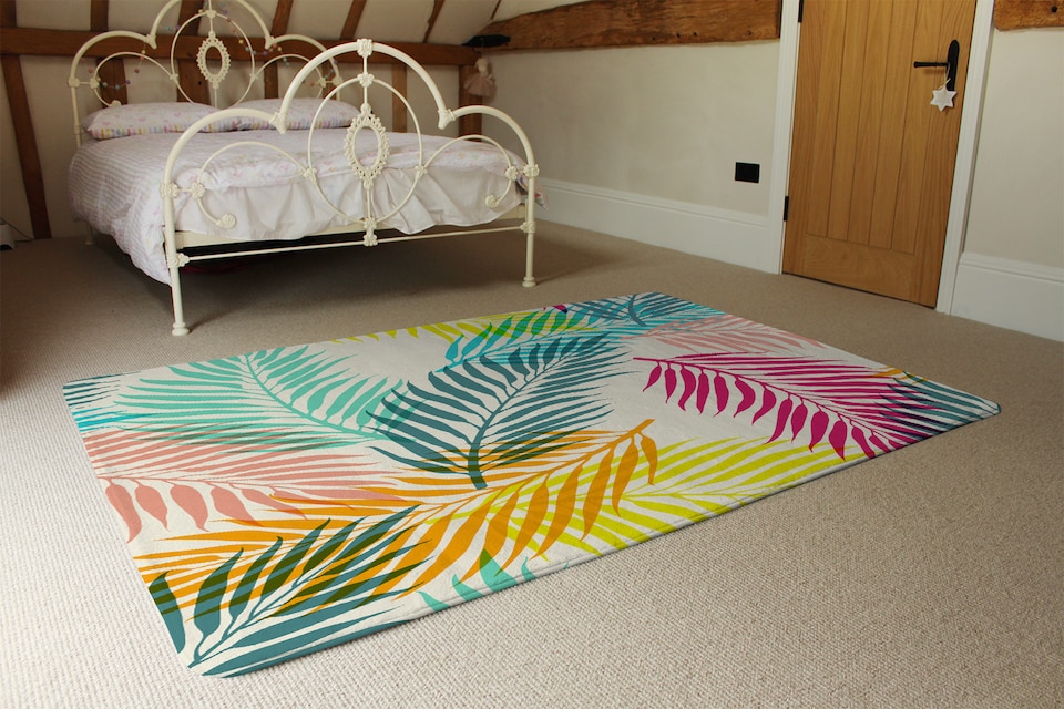 image 1 of Multi Coloured Tropical Leaves Rug | Multi