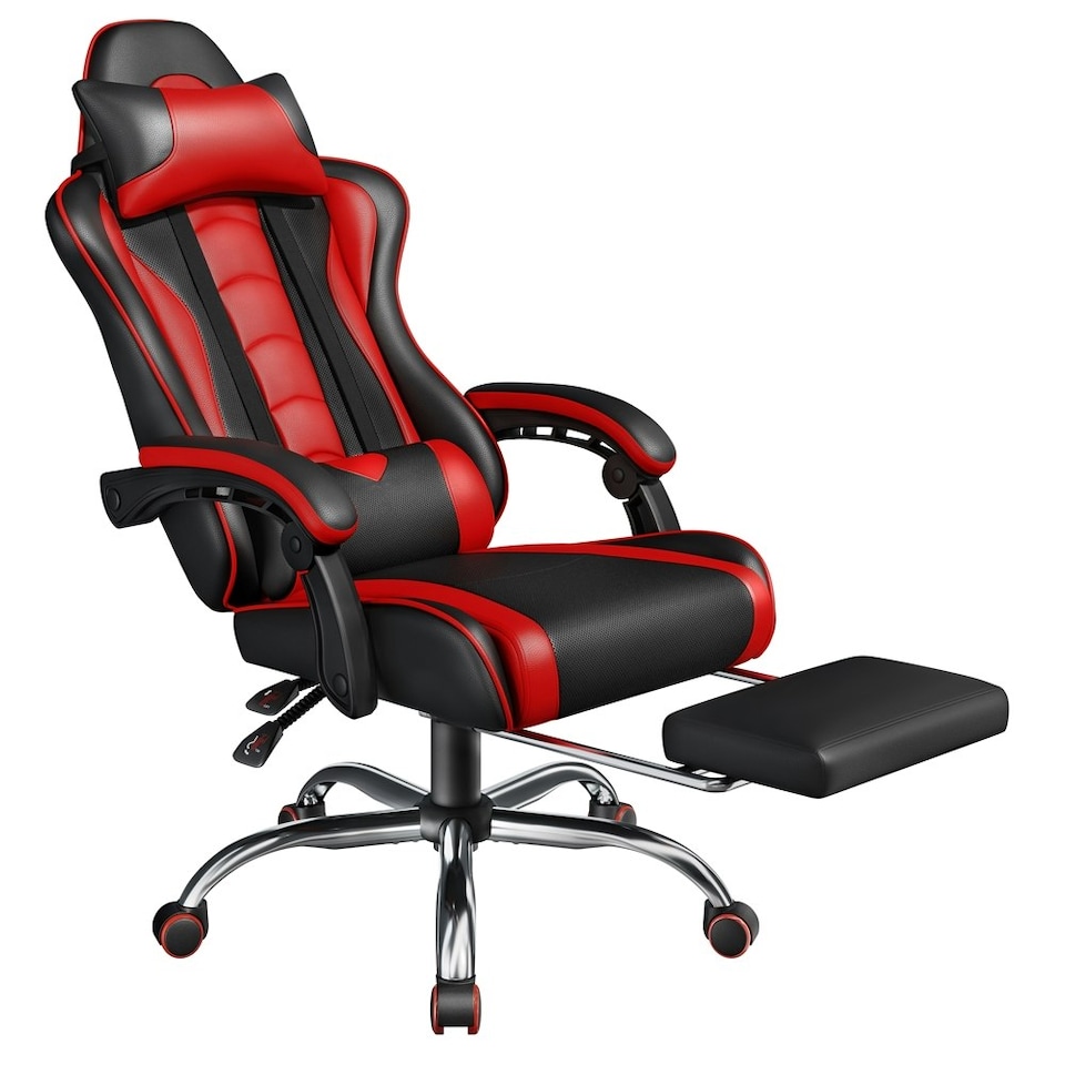 image 1 of Yaheetech Ergonomic Computer Chair with Massage Lumbar Pillow Black