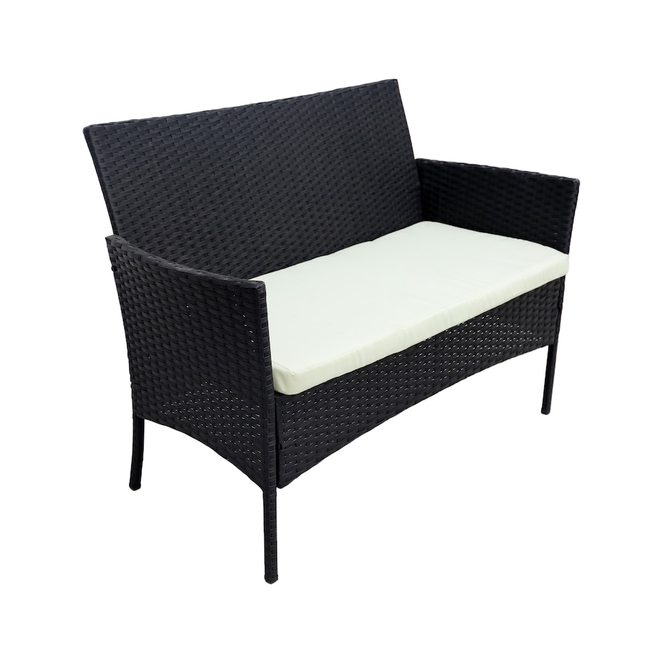 image 1 of Alivio 4 Piece Rattan Sofa Set Patio Furniture with Coffee Table Weather Resistant UV Protected Cushions for Indoor Outdoor Use | Black | 1