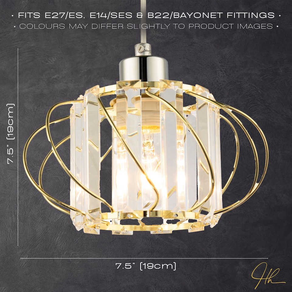 image 1 of Modern Pendant Lamp Shade with Clear Acrylic Rectangular Prims and Gold Frame | Gold