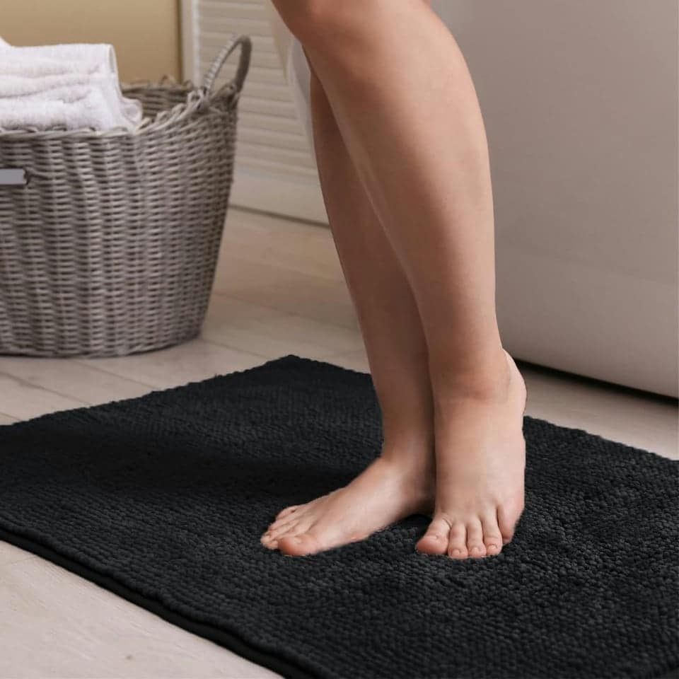 image 1 of Chenille Bobble Bath Mat Non-Slip 60 x 90cm - Black