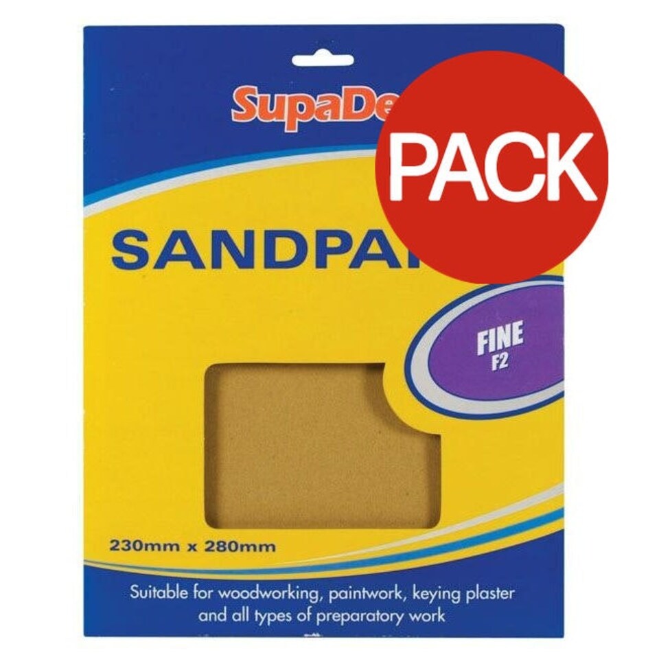 SupaDec General Purpose Sandpaper - Fine (Pack Of 12) - Beige - One Size