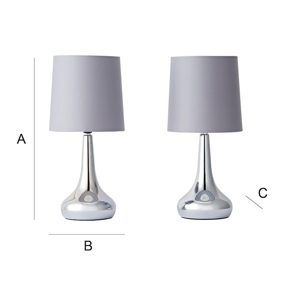 image 1 of ValueLights Teardrop Pair Chrome Touch Table Lamps Grey Shade | Grey