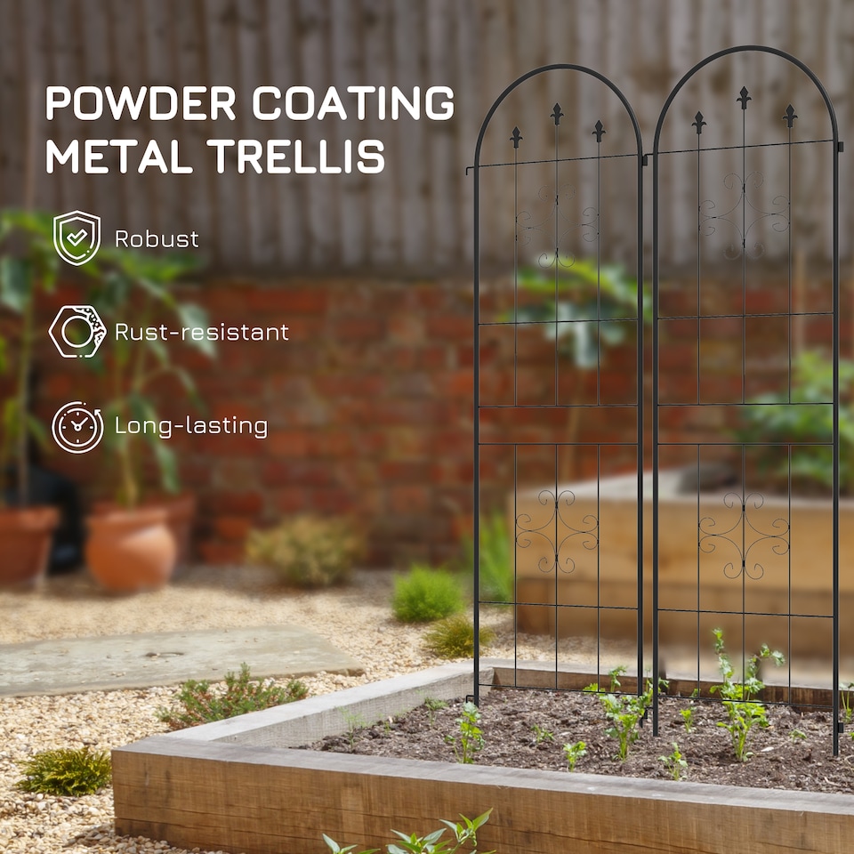 image 1 of Outsunny Set of 4 Metal Trellis for Climbing Plants, Arrow Design | Black | Black | 50W x 180Hcm