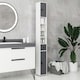 image 6 of kleankin Slim Bathroom Cabinet, Toilet Roll Storage w/ Open Shelves, Grey