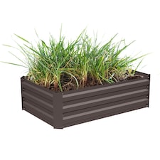 Living and Home Galvanized Steel Rectangular Raised Garden Bed- Brown- 100cm W x 60cm D x 30cm H