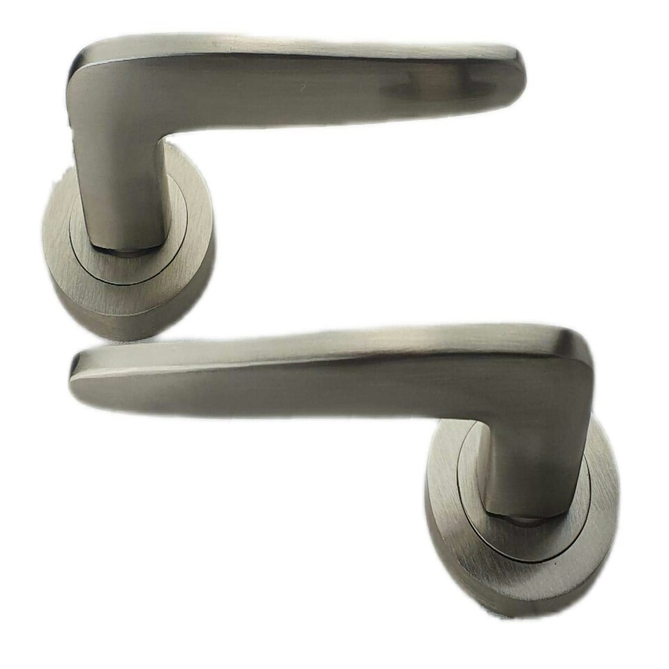 image 1 of Golden Grace 1 Pair Venus Door Handles on Round Rose in Satin Stainless Steel Finish with Fixing Screws Grey