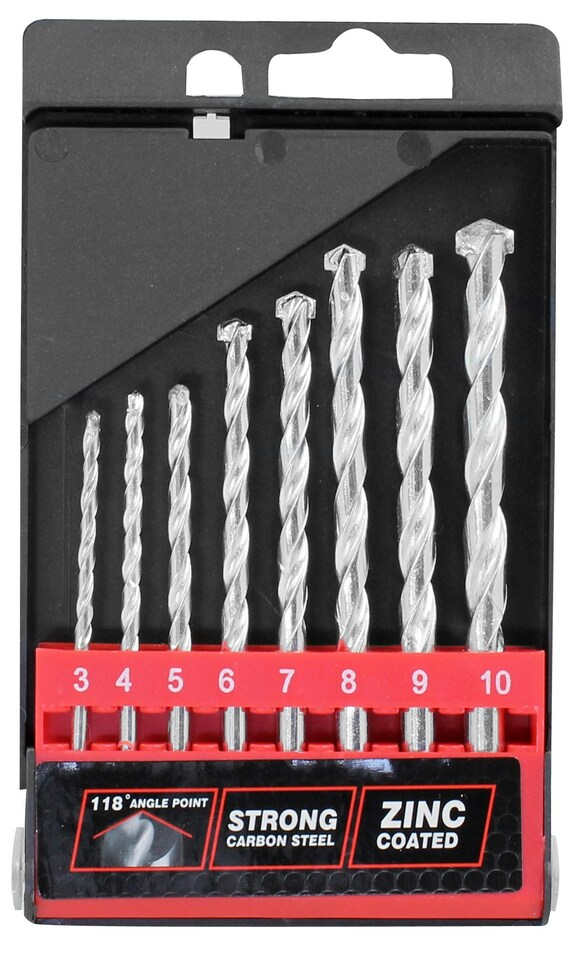 image 1 of Dekton 8Pcs Masonry Drill Bits Set 3mm-10mm Zinc Carbon Steel Stone Brick Concre