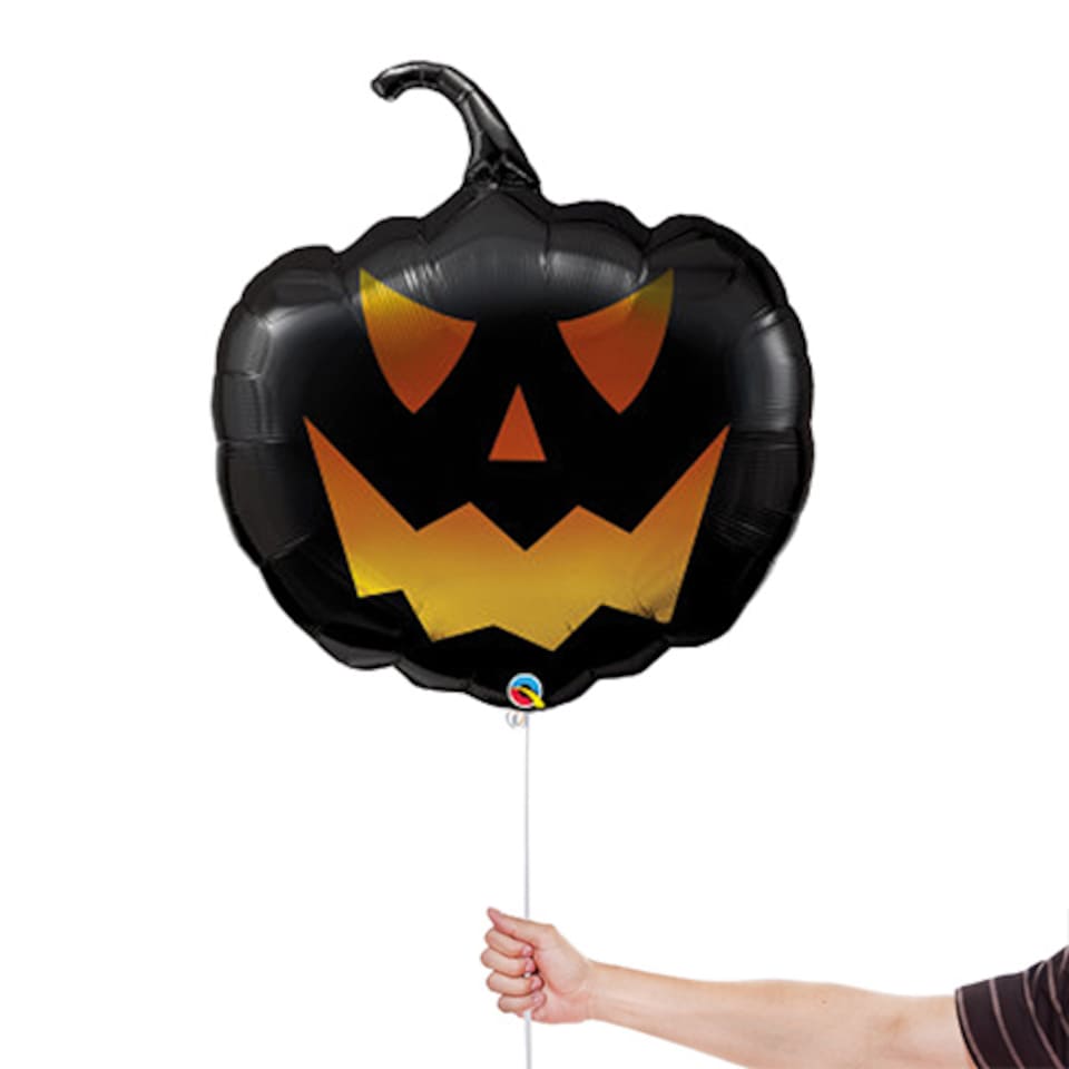 image 1 of Jack O'Lantern Face Black & Gold Halloween Round Foil Helium Balloon 46cm / 18 in