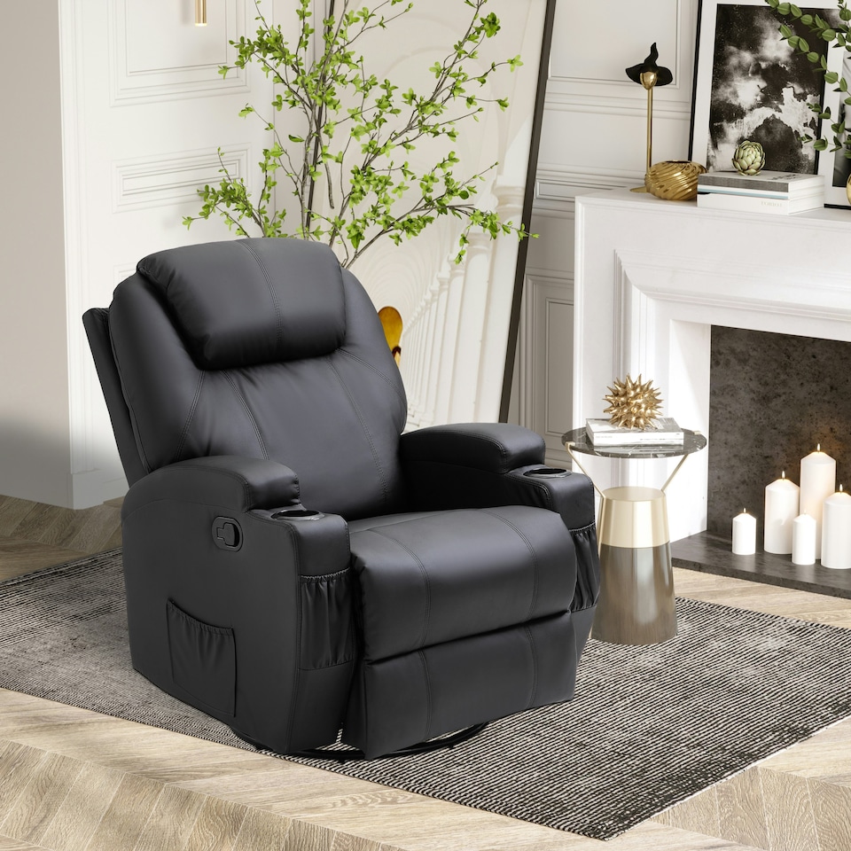 image 1 of HOMCOM 8-Point Massage Recliner Sofa Rocking Swivel w/ Remote Control