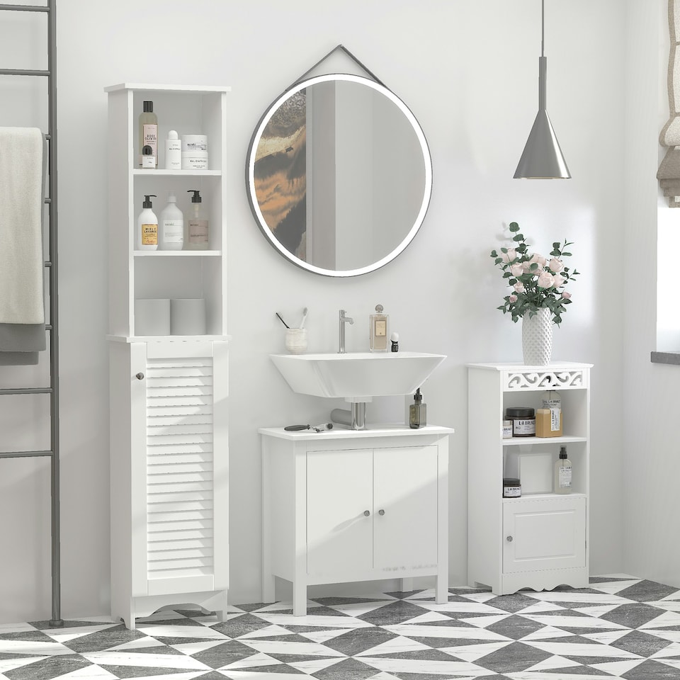 image 1 of HOMCOM 165cm Freestanding Slimline Bathroom Storage Cabinet w/ 6 Shelves White