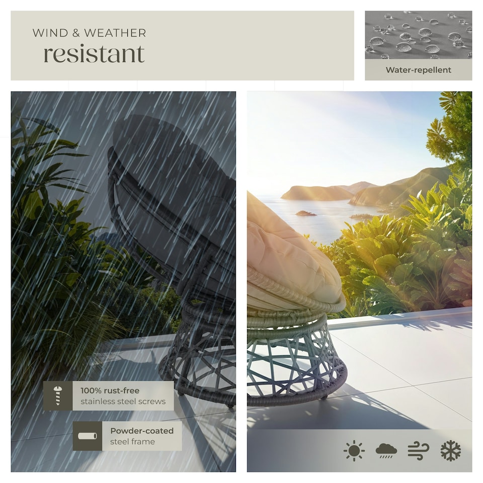 image 1 of Garden Chair Gargano - rotatable, resilient polyrattan, comfortable round cushion, Grey