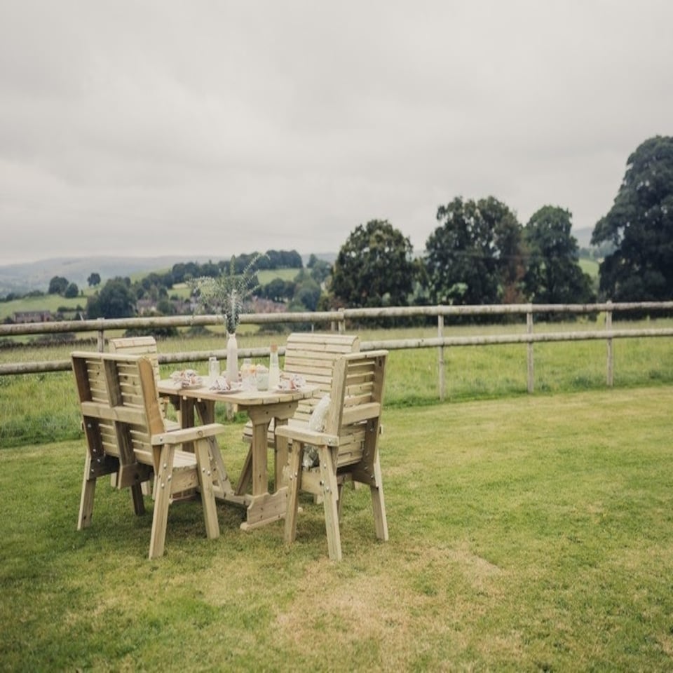 image 1 of Ergo Table Set - Sits 6, Garden Dining Furniture Incl. Table, 2 Bench & 2 Chair - L250 x W290 x H105 cm - Min. Assembly Required