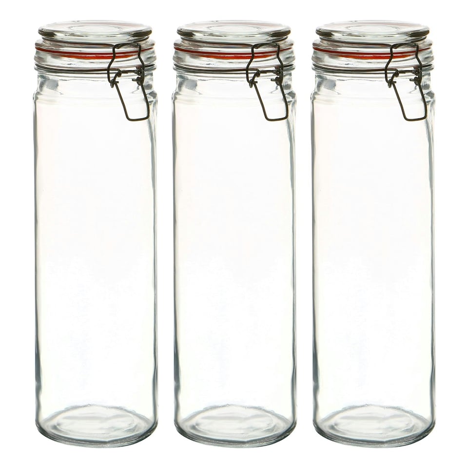 image 1 of Argon Tableware Glass Spaghetti Jars - 2 Litre - Orange Seal - Pack of 3